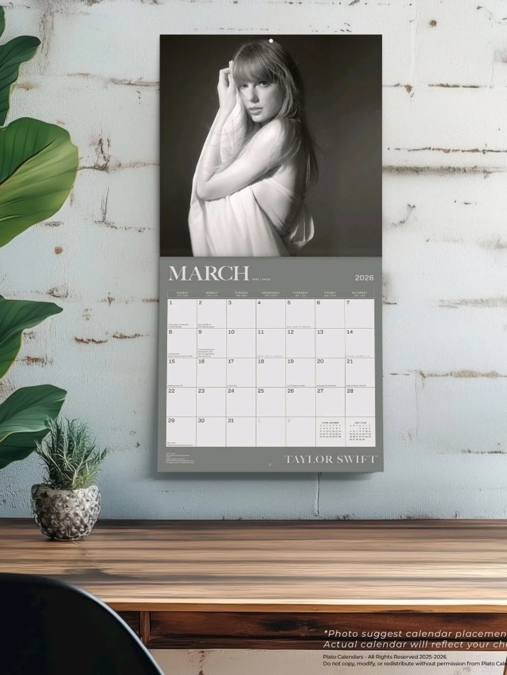Taylor Swift Gray and White Wall Calendar - Monthly 2026